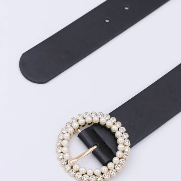 Vegan Leather Pearl and Rhinstone Buckle Belt - Picture 4 of 6